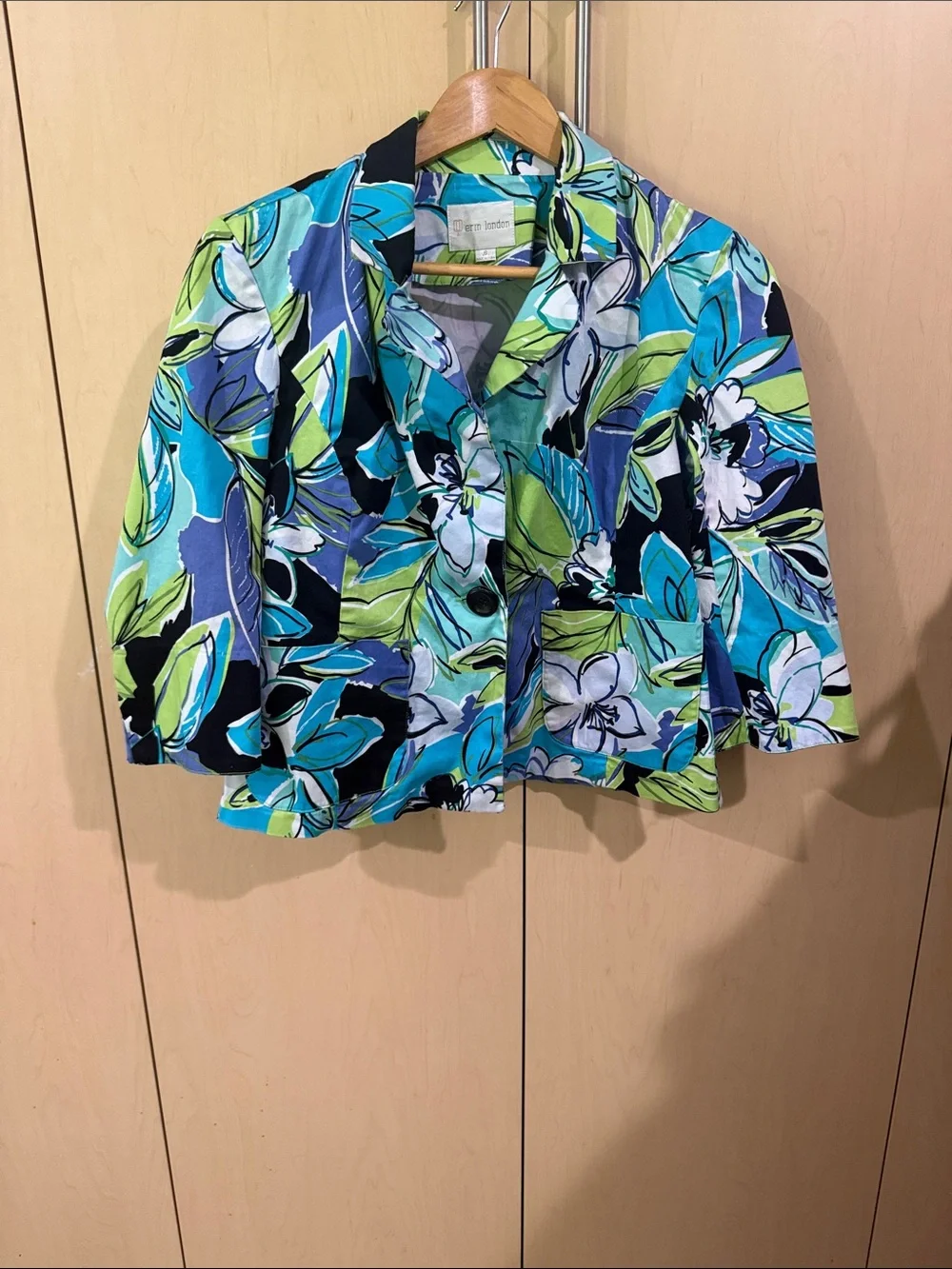 erin london Blue Green Floral Cropped Jacket